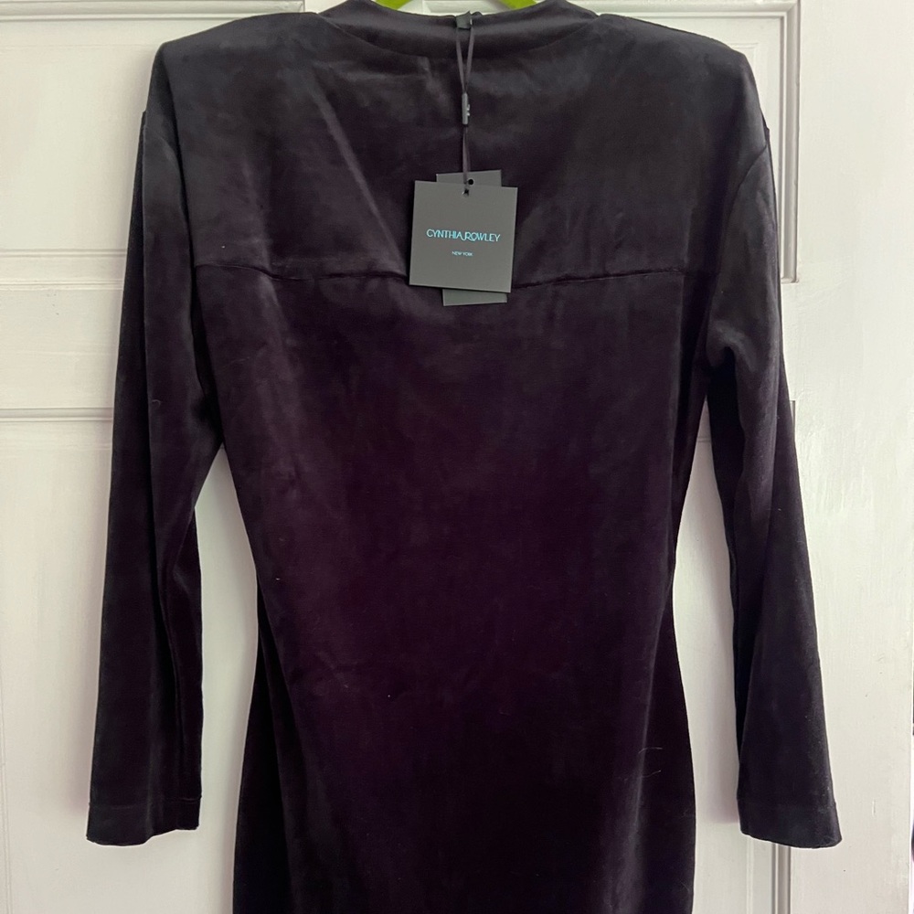 Cynthia Rowley black velour shoulder pad dress, M